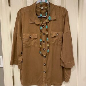 Cato Brown Button-Up Faux Suede Shirt